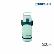 TIGER 虎牌 彈蓋提把超輕量不鏽鋼保溫瓶 戶外旅遊兒童水壺附背帶 500ml(MTA-A050) 薄荷綠