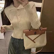 【AMIEE】韓系顯瘦收腰翻領針織衫(2色/FREE/KDTQ-1879) F 杏色