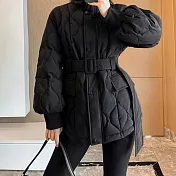 【AMIEE】羽絨棉加厚收腰質感大衣外套(2色/S-XL/KDCQ-4346) M 黑色