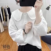 【初色】純色娃娃領翻領寬鬆長袖T恤POLO衫上衣-共4色-31565(M-2XL可選) XL 白色