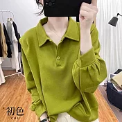 【初色】秋裝POLO領寬鬆襯衫燈籠長袖上衣-共4色-31566(M-2XL可選) M 綠色