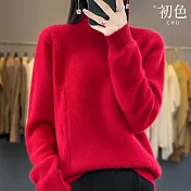 【初色】純色簡約半高領長袖打底內搭毛衣針織衫針織上衣女上衣-共5色-32013(F可選) F 紅色