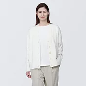 【MUJI 無印良品】女可水洗米蘭諾螺紋V領開襟衫 L 白色