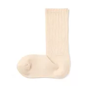 【MUJI 無印良品】女足口柔軟舒適粗織直角襪23-25cm 原色
