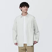 【MUJI 無印良品】男水洗平織布長袖襯衫 XL 灰直紋