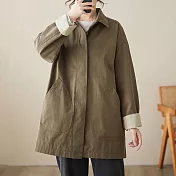 【ACheter】 韓版中性設計感帥氣Polo翻領捲邊長袖外套中長款風衣# 120715 L 軍綠色