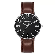 Geneva 日內瓦-雷克斯都會時尚大數字皮帶手錶 _黑盤褐帶