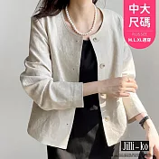 【Jilli~ko】韓國風Chic棉麻圓領開扣夾克外套 70032  FREE 杏色