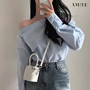 【AMIEE】性感一字領平口襯衫(2色/S-XL/KDTY-8824) L 藍色