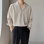 【AMIEE】輕熟風古巴領質感滑面長袖襯衫(男裝/KDTY-C42) XL 杏色