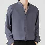 【AMIEE】立領隱藏扣高質感長袖襯衫(男裝/KDTY-6019) 3XL 灰色