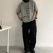 【AMIEE】日系復古簡約寬鬆工裝褲(男裝/KDPY-Q54) M 黑色