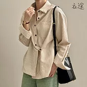 [衣途]設計感不規則斜扣條紋襯衫M-L(KDTY-B896) M 米白