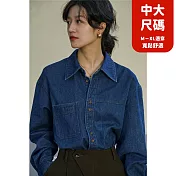 【慢。生活】復古藍設計感開扣牛仔襯衫 J11626  FREE 深藍色
