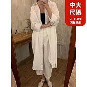 【慢。生活】慵懶風簡約翻領長款過膝開衫 211  FREE 白色