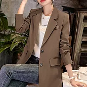 【MsMore】 西裝外套休閒氣質寬鬆設計感復古長袖短版# 120804 3XL 咖色