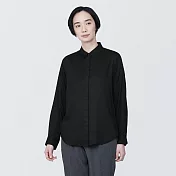 【MUJI 無印良品】女嫘縈混聚酯纖維標準領長袖套衫 S 黑色
