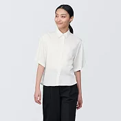 【MUJI 無印良品】女嫘縈混聚酯纖維標準領短袖襯衫 S 白色