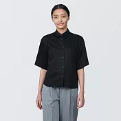 【MUJI 無印良品】女嫘縈混聚酯纖維標準領短袖襯衫 S 黑色