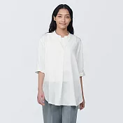 【MUJI 無印良品】女嫘縈混聚酯纖維五分袖長版衫 L 白色