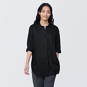 【MUJI 無印良品】女嫘縈混聚酯纖維五分袖長版衫 S 黑色
