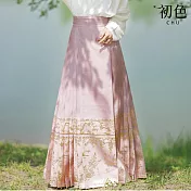 【初色】中式素色長袖上衣/收腰綁帶百褶馬面裙長裙-共2款-32773(M-XL可選) M 粉色裙子