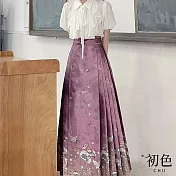 【初色】緞面復古仿妝花圖騰綁帶收腰顯瘦馬面裙半身裙長裙-共4色-32775(M-XL可選) L 玫紫色
