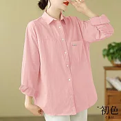 【初色】純色翻領輕薄長袖襯衫上衣女上衣-共4色-32879(M-2XL可選) M 粉紅色