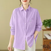 【初色】純色翻領輕薄長袖襯衫上衣女上衣-共4色-32879(M-2XL可選) M 紫色