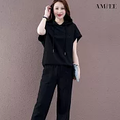 【AMIEE】潮款新穎時尚2件套裝(KDAY-216) 2XL 黑色