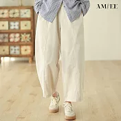 【AMIEE】日系寬鬆純色闊腿褲長褲(KDPY-9039) L 杏色