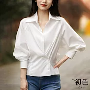 【初色】翻領斜排扣收腰顯瘦素色長袖襯衫女上衣-共2色-32960(M-XL可選) XL 白色