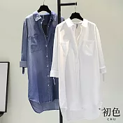 【初色】翻領素色長版雙口袋單排扣薄款襯衫上衣-共2色-32934(M-2XL可選) 2XL 白色