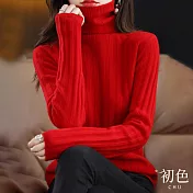 【初色】高領純色壓條長袖毛衣針織衫上衣女上衣-共6色-32917(F可選) F 紅色