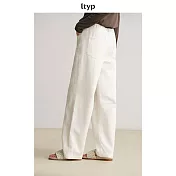 ltyp旅途原品 漢麻棉立體廓形老友褲 休閒百搭直筒闊腿長褲女早春 M L L 荼白色