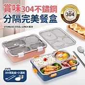 【Quasi】賞味304不鏽鋼分隔隔熱餐盒附碗筷匙_2件組(粉x1, 藍x1)