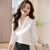 【初色】純色翻領不對稱長袖襯衫上衣女上衣-白色-32704(M-2XL可選) M 白色