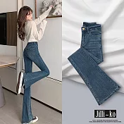【Jilli~ko】微喇叭彈力牛仔褲女顯瘦顯高修身中大尺碼 M-2XL J11689  XL 藍色