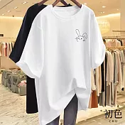【初色】休閒寬鬆透氣大碼卡通印花圓領短袖T恤女上衣-(多款可選) 3XL E.白色