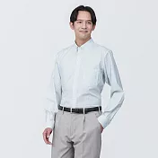 【MUJI 無印良品】男有機棉免熨燙扣領長袖襯衫 S 白格紋