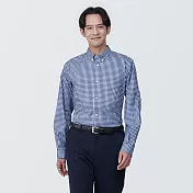 【MUJI 無印良品】男有機棉免熨燙扣領長袖襯衫 S 深藍格紋