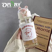 【OMORY】QQ小熊雙耳吸管玻璃瓶480ml- 紅熊