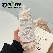 【OMORY】QQ小熊雙耳吸管玻璃瓶480ml- 綠熊