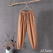 【ACheter】 棉麻感哈倫韓版高腰顯瘦束腳寬鬆大碼運動休閒長褲# 121173 L 棕色