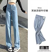 【Jilli~ko】高腰顯瘦垂感天絲牛仔直筒闊腿褲 M-XL J10898  L 藍色