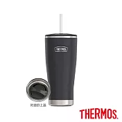 【THERMOS膳魔師】不鏽鋼真空吸管隨行瓶710ml(附替換保溫上蓋) (IS111CBK) 黑色