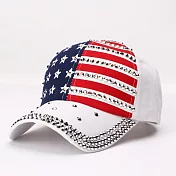 【89 zone】美式鉚釘國旗 彎簷帽 鴨舌帽 運動帽 防風帽 遮陽帽 棒球帽 白色