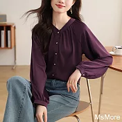 【MsMore】 氣質肌理鍛面V圓領襯衫老錢風簡約長袖襯衫短版# 121001 L 紫色