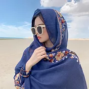 【AnZa】棉紗刺繡防曬絲巾沙灘圍巾披肩(3色)      FREE 藍色