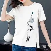 【初色】圓領幾何抽象印花中大碼短袖T恤上衣女上衣-共5色-32577(M-2XL可選) XL 白色